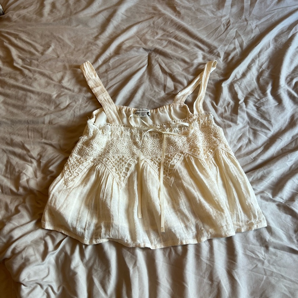 American Eagle Outfitters Cream Smocked Camisole Top